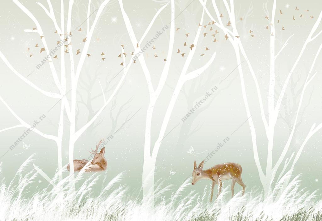 Фотообои Милые оленята в лесу
